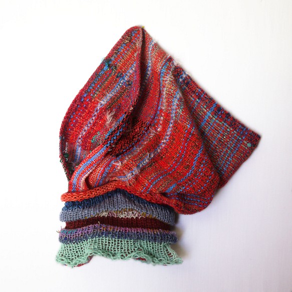 【織り×編み】鮮やかなバラクラバ 　フード付きネックウォーマー 1枚目の画像