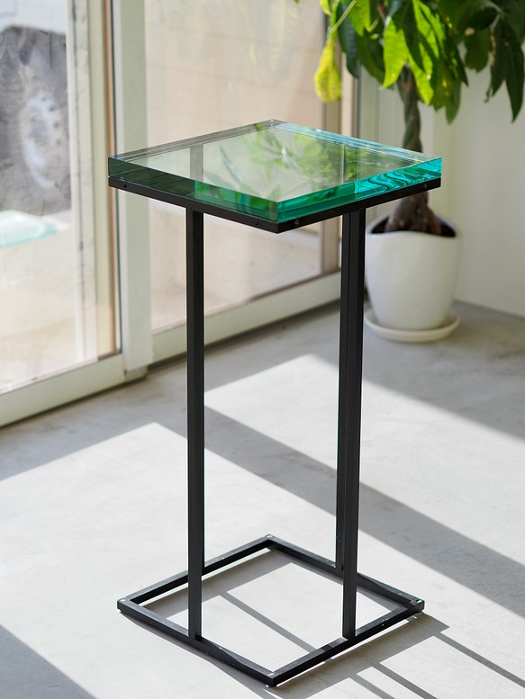 ガラスサイドテーブル コーヒーテーブル【天板厚み30mm】　アイアンフレーム