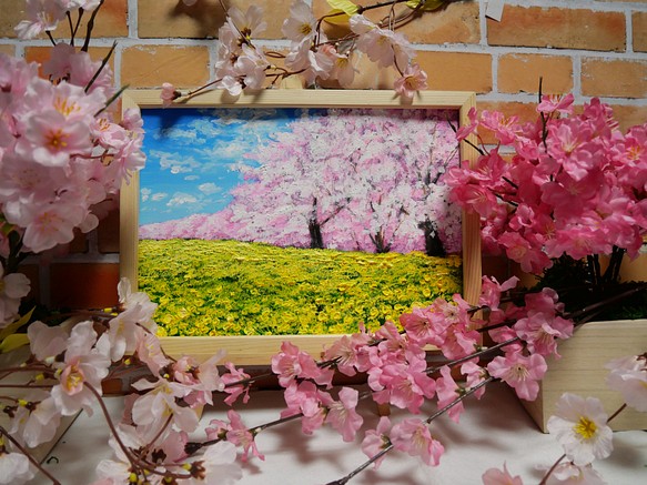油絵 絵画 【桜と菜の花畑】 絵画 ＨＲ 通販｜Creema(クリーマ)