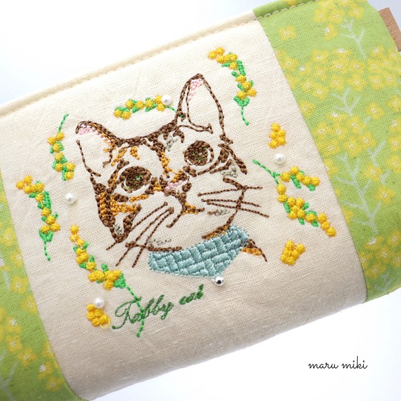 とらねこ子猫×ミモザ 刺繍ポーチ 春 再販 ポーチ maru_miki 通販