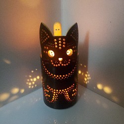 竹製キャンドルホルダー　ネコ-1　竹あかり　灯り　猫　肉球　かわいい 1枚目の画像