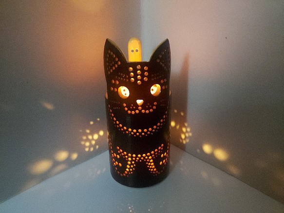 竹製キャンドルホルダー　ネコ-1　竹あかり　灯り　猫　肉球　かわいい 1枚目の画像