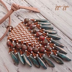 【１点限り】fringe beads necklace - dagger green 1枚目の画像