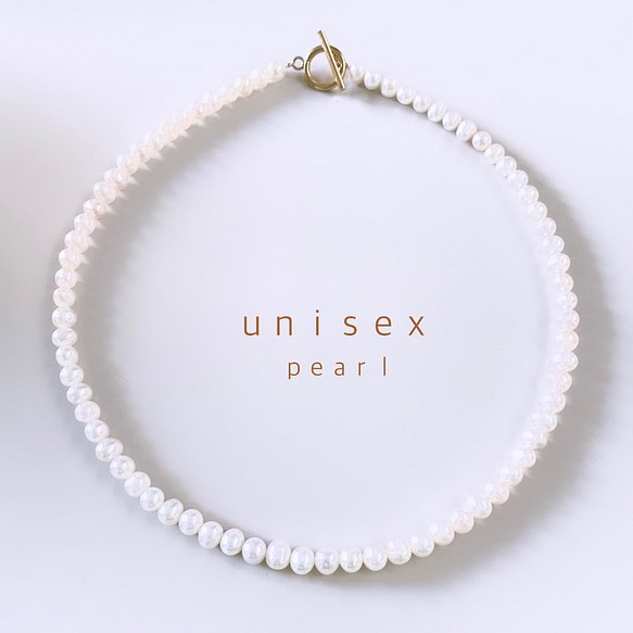 Unisex Pearl necklace サージカルステンレスゴールド マンテル 淡水