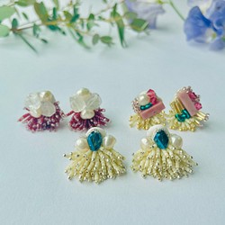 ビーズ刺繍アクセサリー/ビーズアクセサリー/イヤリング/淡水パール