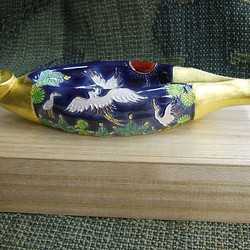 煙管型　葉巻用　灰皿（香立として）　鶴と松 1枚目の画像