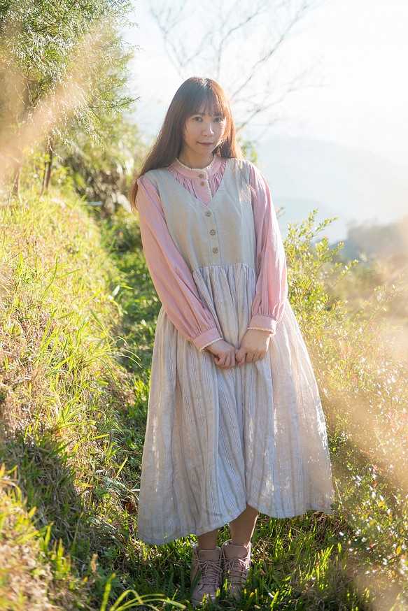 [Senzhihai] 日本の森の女の子 V ネック ブレスト コットン リネン ベスト ドレス 1枚目の画像