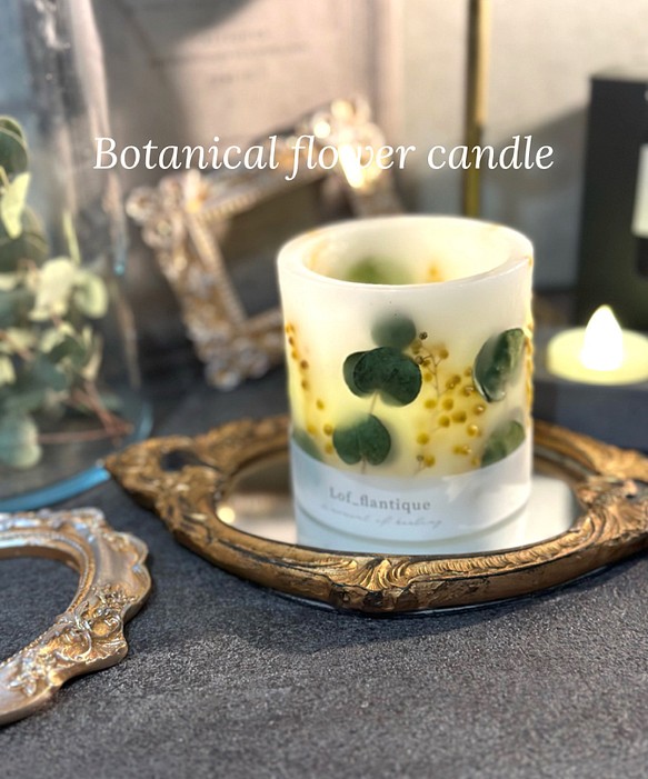 Botanical flower candle(ミモザ&ユーカリ) LEDティーライトキャンドル付き 送料無料 1枚目の画像
