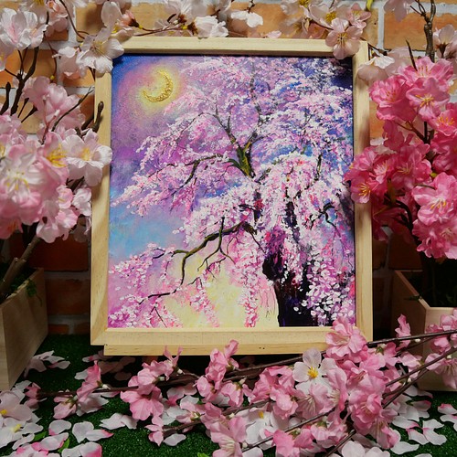 油絵 絵画 【三日月の桜】 絵画 ＨＲ 通販｜Creema(クリーマ)