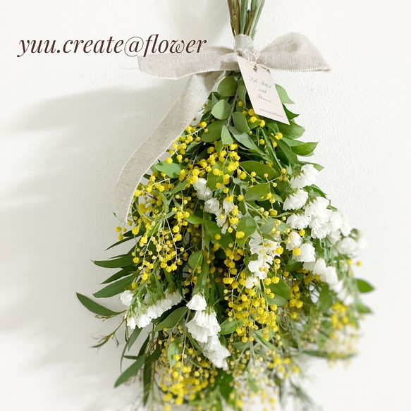 『yuu.create@flower』春を運ぶ♪ミモザのスワッグ 1枚目の画像