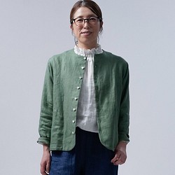 【wafu】Linen Jacket 首があきすぎないジャケット / ジェイド h038a-jad3 1枚目の画像