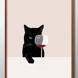 12511■ポスター　絵画　A3サイズ　『猫とワイン』　アート　イラスト　デザイン　北欧　マット紙 1枚目の画像