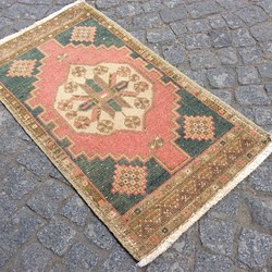 手織りトルコ絨毯 95x51cm ヴィンテージ ラグ 1枚目の画像