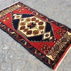 手織りトルコ絨毯 91x47cm ヴィンテージ ラグ 1枚目の画像