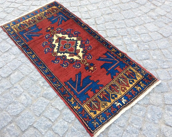 手織りトルコ絨毯 118x61cm ヴィンテージ ラグ-