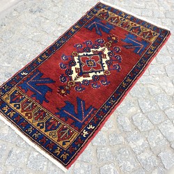 手織りトルコ絨毯 110x59cm ヴィンテージ ラグ 1枚目の画像