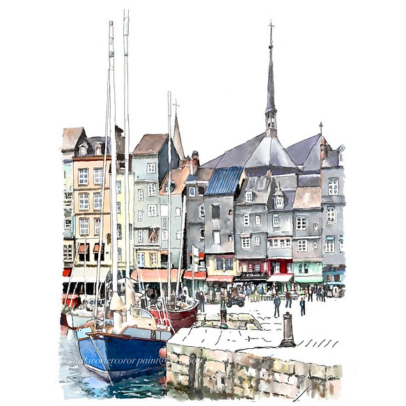 ポストカード ヨーロッパ風景画（組み合わせ自由4枚セット1.000円）No.219  ノルマンディの港町 1枚目の画像