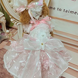 犬猫うさちゃん服 Pink色レースのワンピース ペット服・アクセサリー