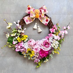 No.wreath-15514/ハート型ひな祭りリース 23-(2) 43x42cm/アーティフィシャルフラワー造花 1枚目の画像