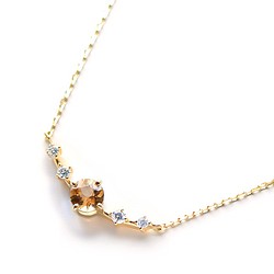K18 帝王托帕石和鑽石項鍊（圓形切割）~Ello Lily~ 十一月生日石 第1張的照片
