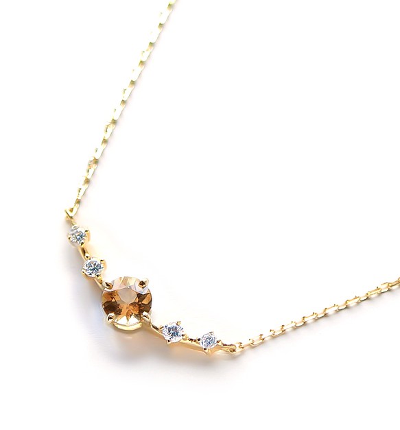 K18 帝王托帕石和鑽石項鍊（圓形切割）~Ello Lily~ 十一月生日石 第1張的照片