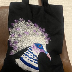 鳥モチーフ刺繍トートバッグ 1枚目の画像