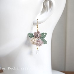 [定制] 梭織蕾絲小花和捷克珠子耳環 &lt;Sepia&gt; 第1張的照片