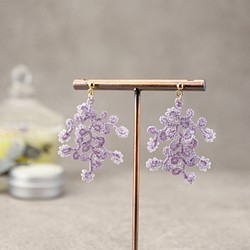 梭織花邊串珠耳環 Branch Purple *可換成耳環 第1張的照片