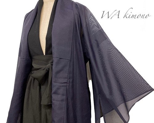 変形絽羽織 シースルー 羽織 裾 はおり カーディガン 和装 和洋折衷 衣装 イベント 着物リメイク 紫（5210）