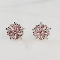 ❅silver925櫻桃色耳環CZ鑽石銀粉色雪花snowflake 第1張的照片