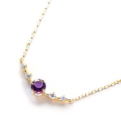 K18 紫水晶和鑽石項鍊（圓形切割）~Ello Lily~ 二月生日石 第1張的照片