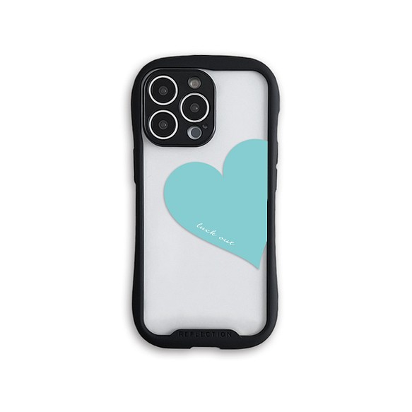 Big Heart♡ターコイズブルー　グリップケース　クリア　iPhoneケース　セミオーダー　名入れ 1枚目の画像