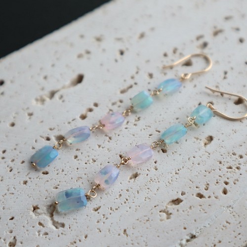 ピアス/イヤリング｝ 14kgf/color opal long earrings ファンシー