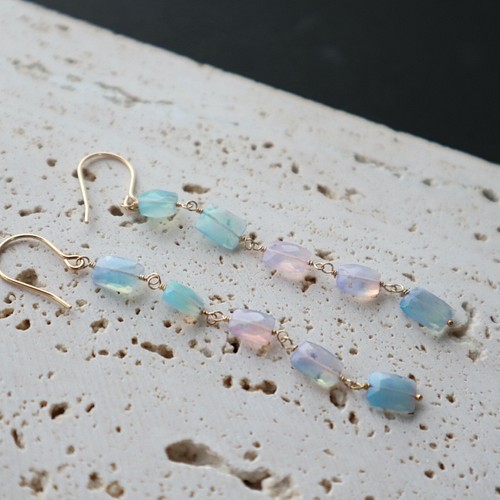 ピアス/イヤリング｝ 14kgf/color opal long earrings ファンシー