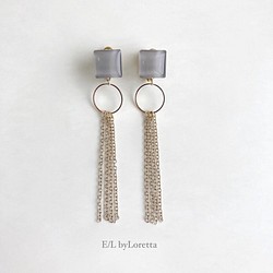 Color square chain tassel pierce/earring(Beige) [cc] 1枚目の画像