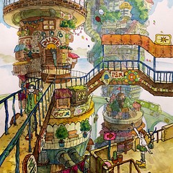 街十八 (ペン画・水彩画) イラスト 西村唯(西村 音里) 通販｜Creema