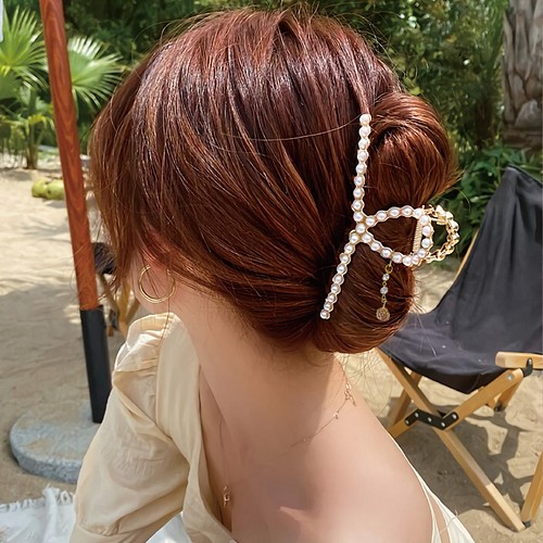 新品 バラ ローズ バンスクリップ ヘアクリップ ゴールド パール