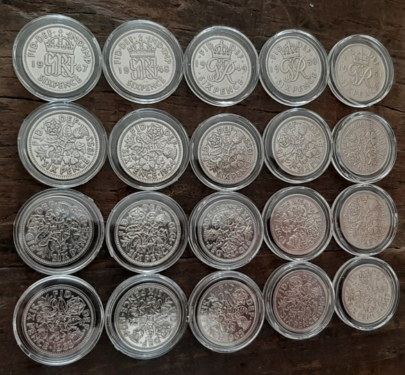1947~1967英国の幸せのシックスペンス 20枚セット イギリス から  ラッキー6ペンスウエディングコイン 美品 1枚目の画像
