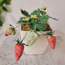 手染め 苺 いちご 鉢植え風 　布花 （正絹） 1枚目の画像
