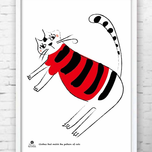 ネコの模様に合わせた服 イラスト ポスター A4 アートポスター 全作