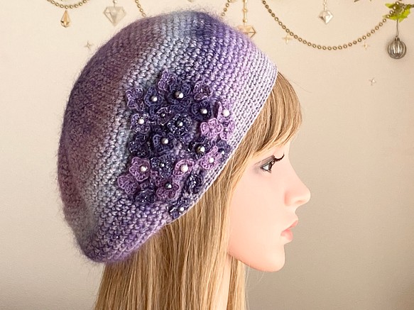 ニットならではの「特別な色」紫陽花グラデーション♡ニットベレー帽