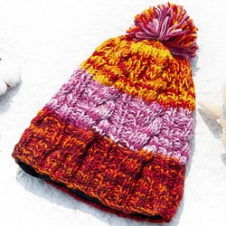 手織りの純毛の帽子/編んだニットの帽子/内側起毛の手編みのウールの帽子/毛糸の帽子-レインボープレーリー風誕生日プレゼントクリス 1枚目の画像