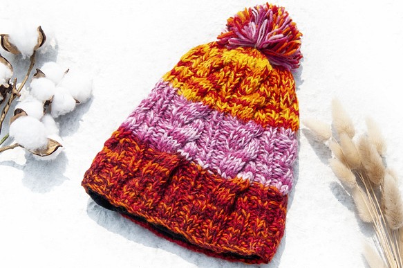 手織りの純毛の帽子/編んだニットの帽子/内側起毛の手編みのウールの帽子/毛糸の帽子-レインボープレーリー風誕生日プレゼントクリス 1枚目の画像