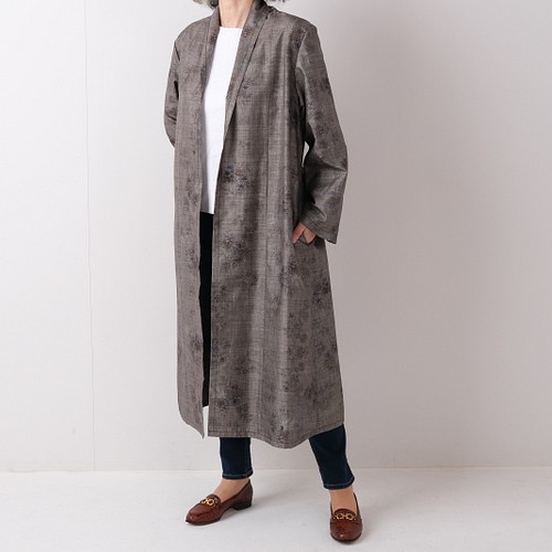 大島紬のローブカーディガン 単衣のコート 少し大きめサイズ 春から秋