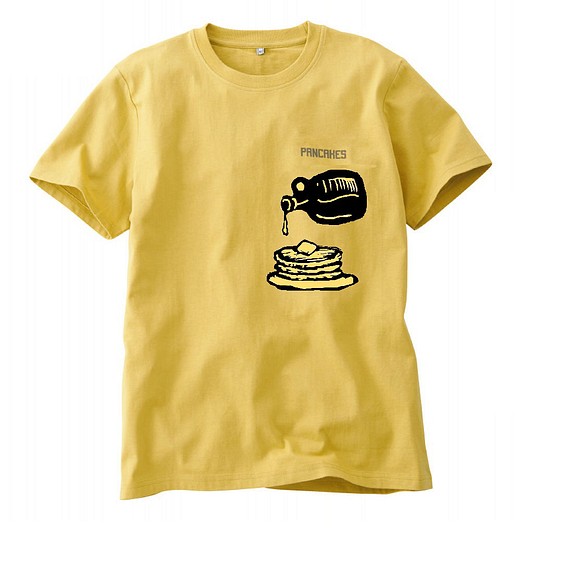 パンケーキ柄の半袖Tシャツ　男女兼用　綿100%【SS～L】 1枚目の画像