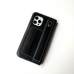 手帳型スマホケース　本革　名入れ可　カード収納　ハンドベルト付き　　iphoneケース　レザー 1枚目の画像
