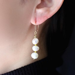 淡水珍珠 x 黃玉髓 3 件套耳環 [14kgf] ・耳環 (#979・#980) 第1張的照片