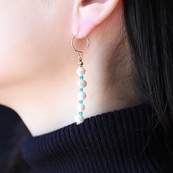 淡水珍珠 x 綠瑪瑙 5 件套耳環 [14kgf] ・耳環 (#993・#994) 第1張的照片