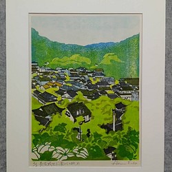 版画作品 藍を重ねて(岡山城)-