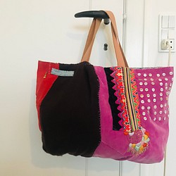 予約販売] リネンとミモザ刺繍パッチワークＢＡＧ トートバッグ REAL